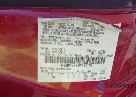 2009 Ford Focus Se из США, поврежденный, VIN 1FAHP32N59W237107